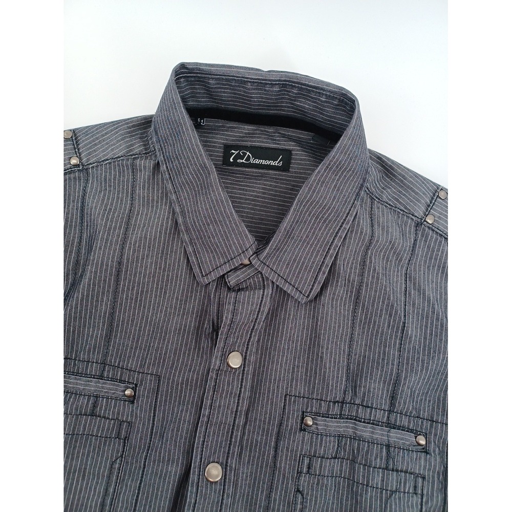 7 Diamonds Mens Meduim Striped Long Sleeve Button-Down Shirt